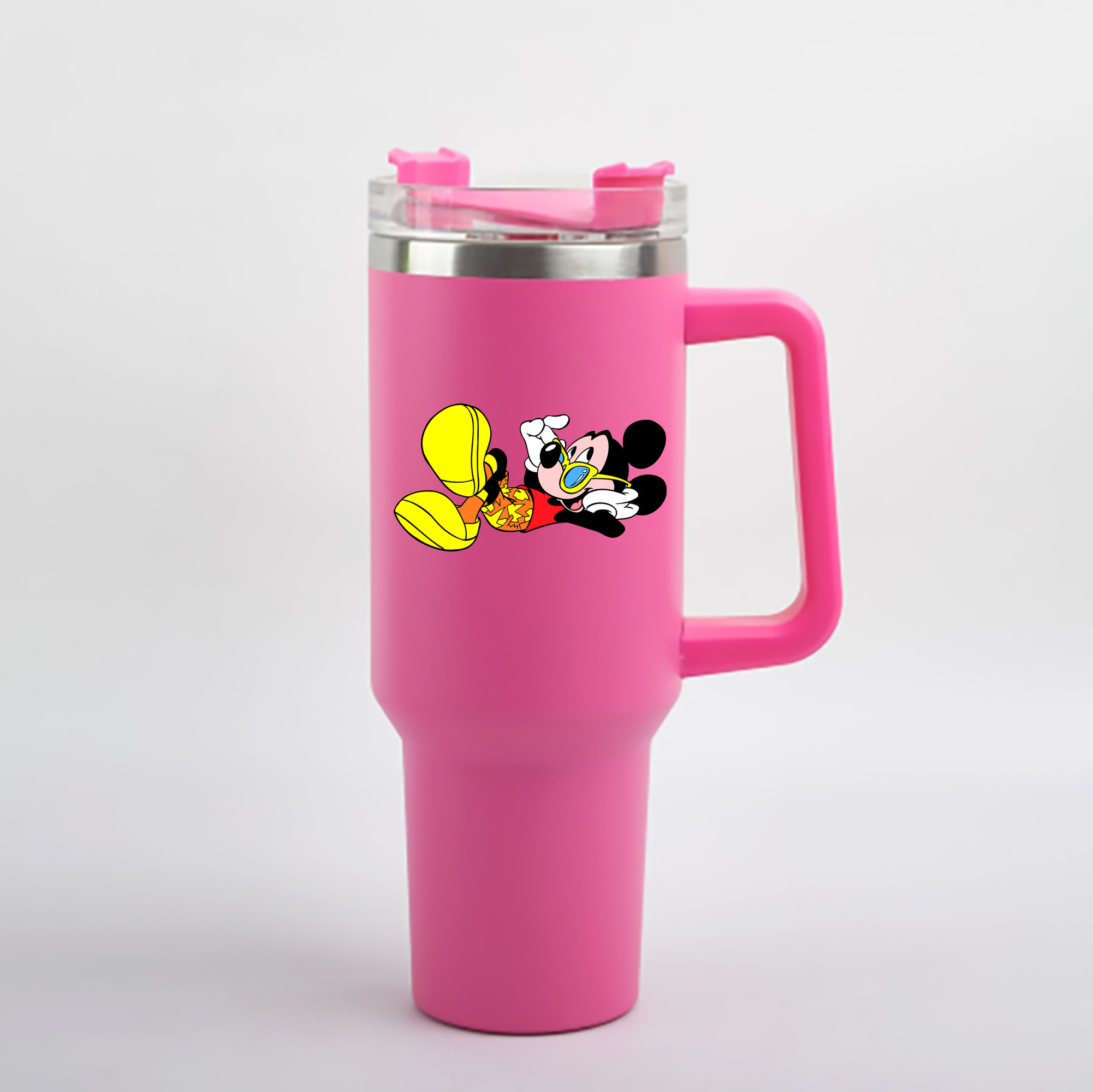 （画像用） ミッキーマウス Mickey Mouse 1200mL車用タンブラー - クリスタルステッカー（プラスチックストロー付き）